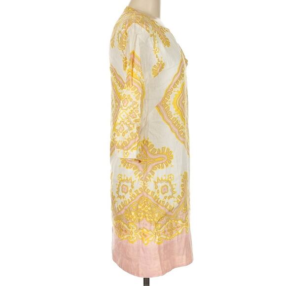 J.Crew Linen Boho Tunic Dress Women’s Size 2 Pink Yellow Ivory 3/4 Sleeve Lined - Picture 4 of 8